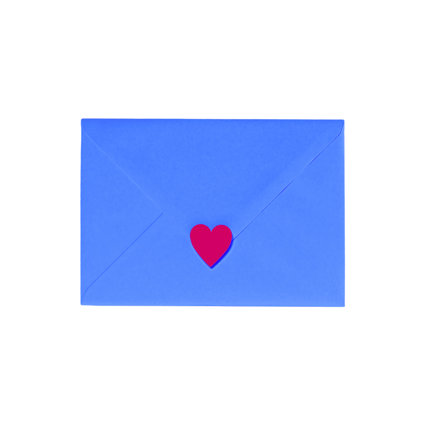 Blue envelope sealed with a red heart-shaped sticker.