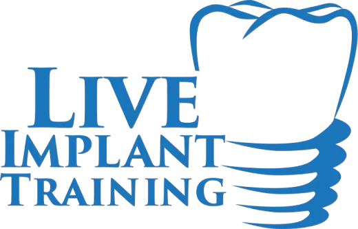Logo with a stylized tooth above a dental implant screw and the text 'Live Implant Training' in blue.