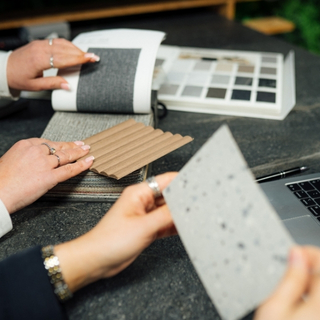 Material and finish samples arranged for specification.