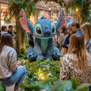 Pop-up retail space with branded fixtures and merchandise displays.