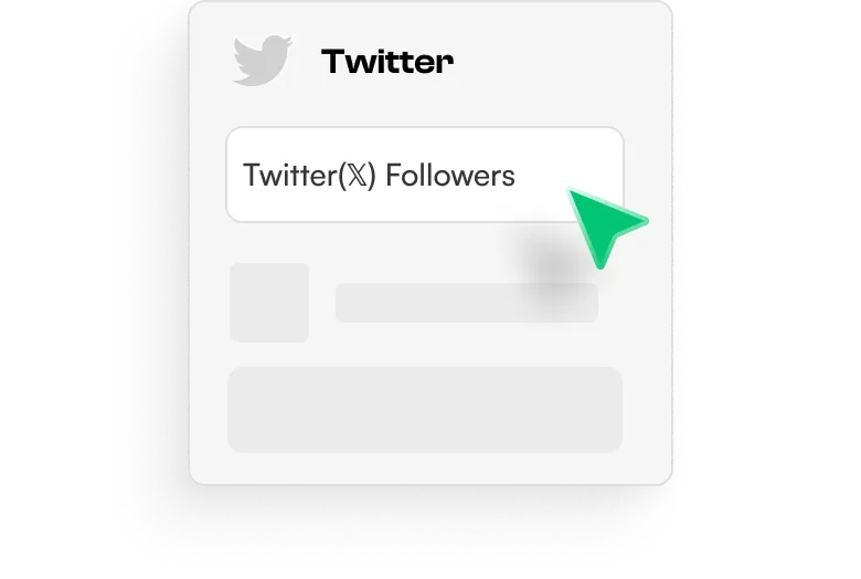 Interface showing a Twitter followers widget with a green cursor pointing at the input field labeled 'Twitter(X) Followers'.