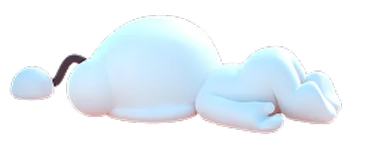 White, rounded abstract figure lying face down with arms and legs bent on a black background.