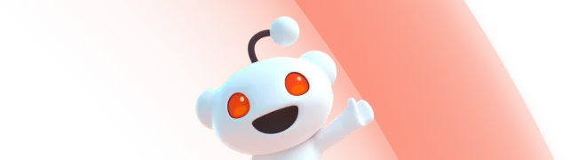Reddit mascot smiling and waving with an orange background.