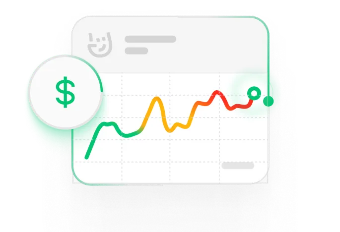 Colorful line graph indicating financial data trends with a prominent green dollar symbol on the left.