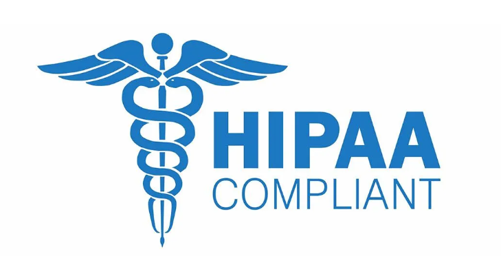 Blue caduceus medical symbol next to the text 'HIPAA COMPLIANT'.