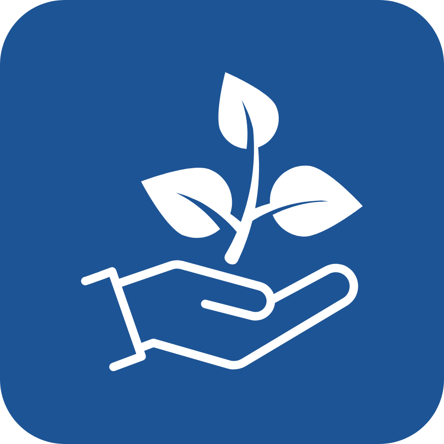 Icono azul y blanco de fertilizantes