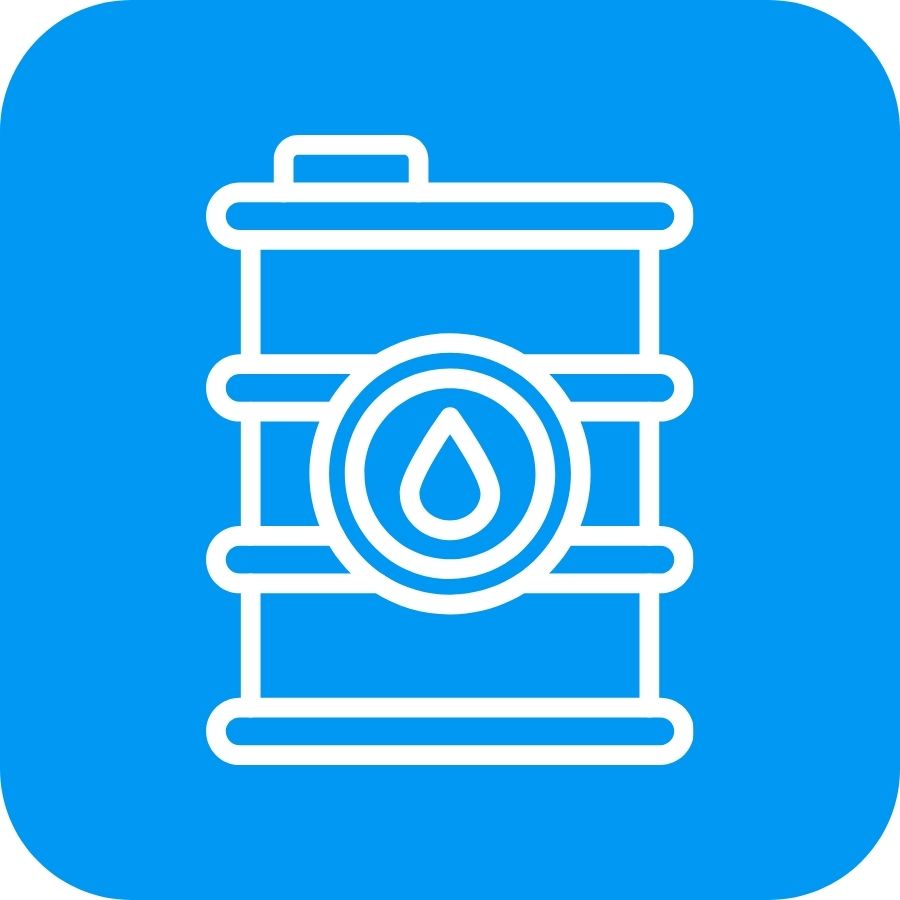 Icono celeste y blanco de barril de grasa