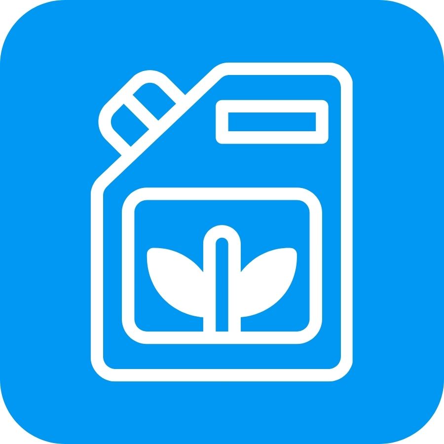 Icono celeste y blanco de productos químicos