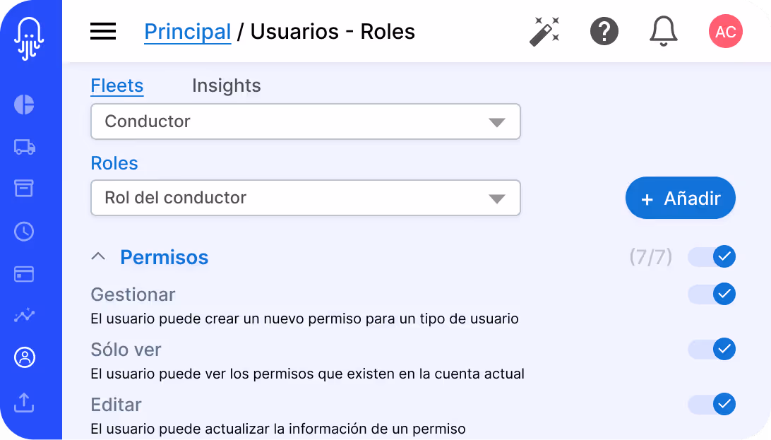 pantalla de la app pulpo que muestra usuarios: roles