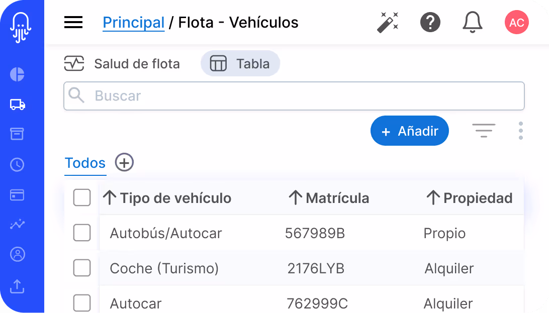 pantalla de la app pulpo que muestra flota: vehiculos