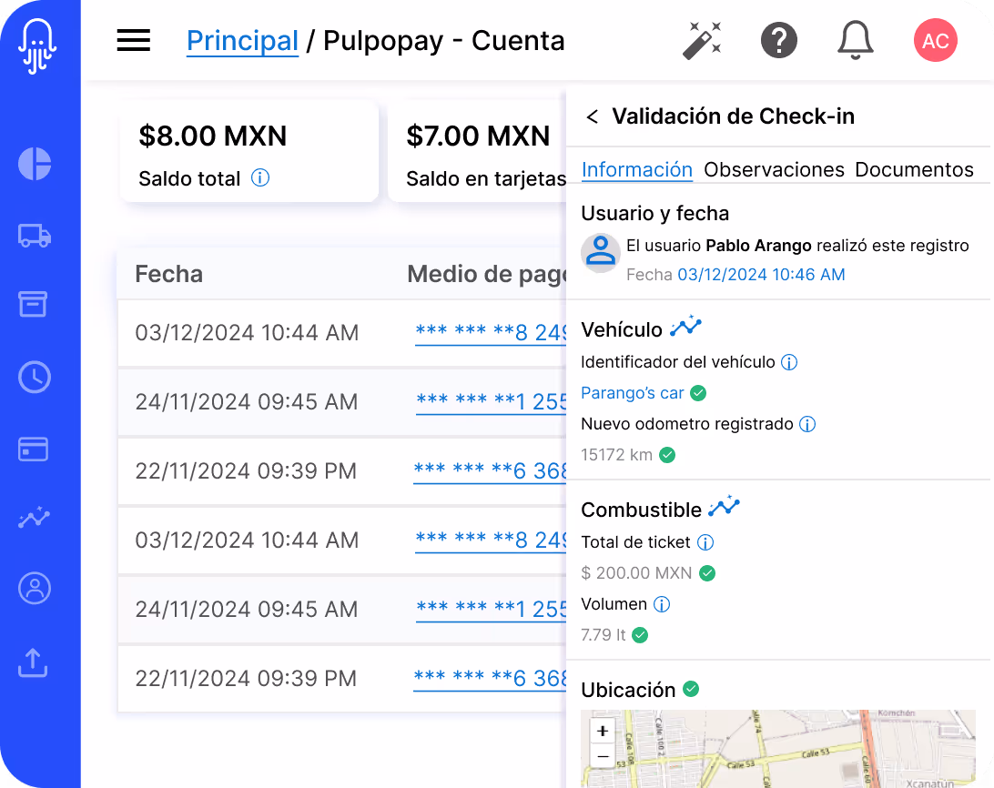 pantalla de la app de pulpopay que muestra la cuenta