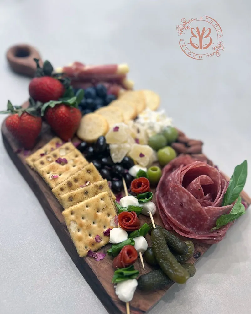 Fresh fruit, artisanal cheeses, savory snacks, pickles, olives, gherkins  