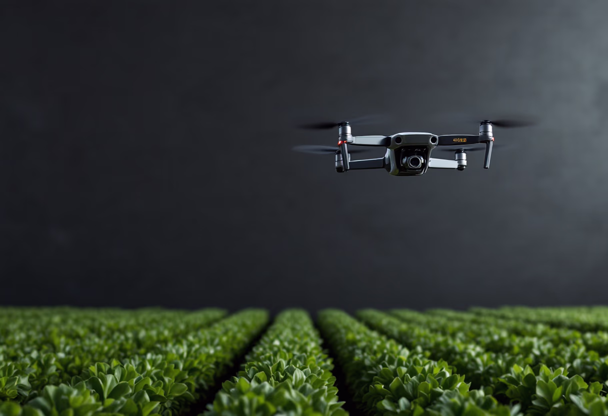 image of drone surveying crops