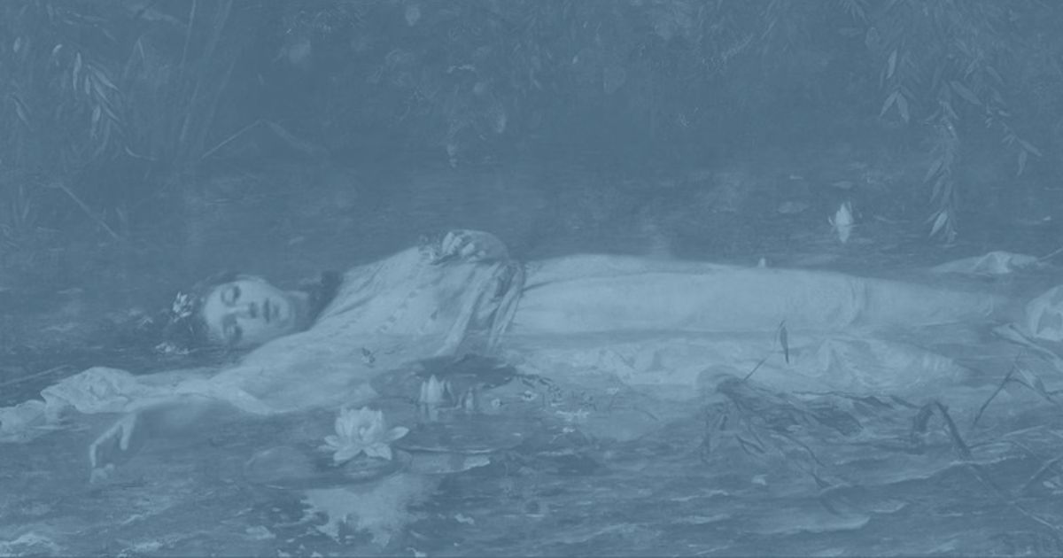 Ophelia Gemälde von Friedrich Wilhelm Theodor Heyser mit blauem Filter