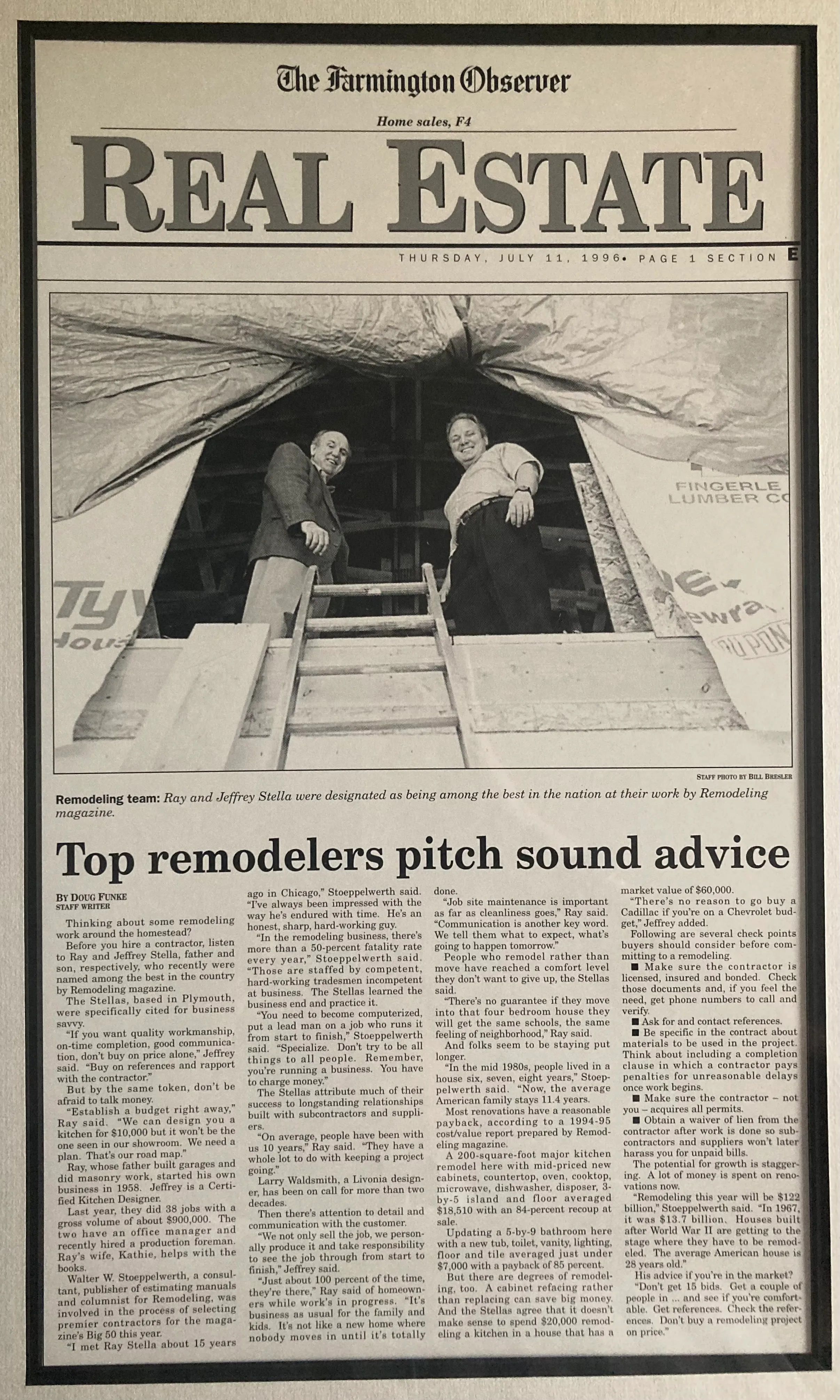 Newspaper clipping about home renovation