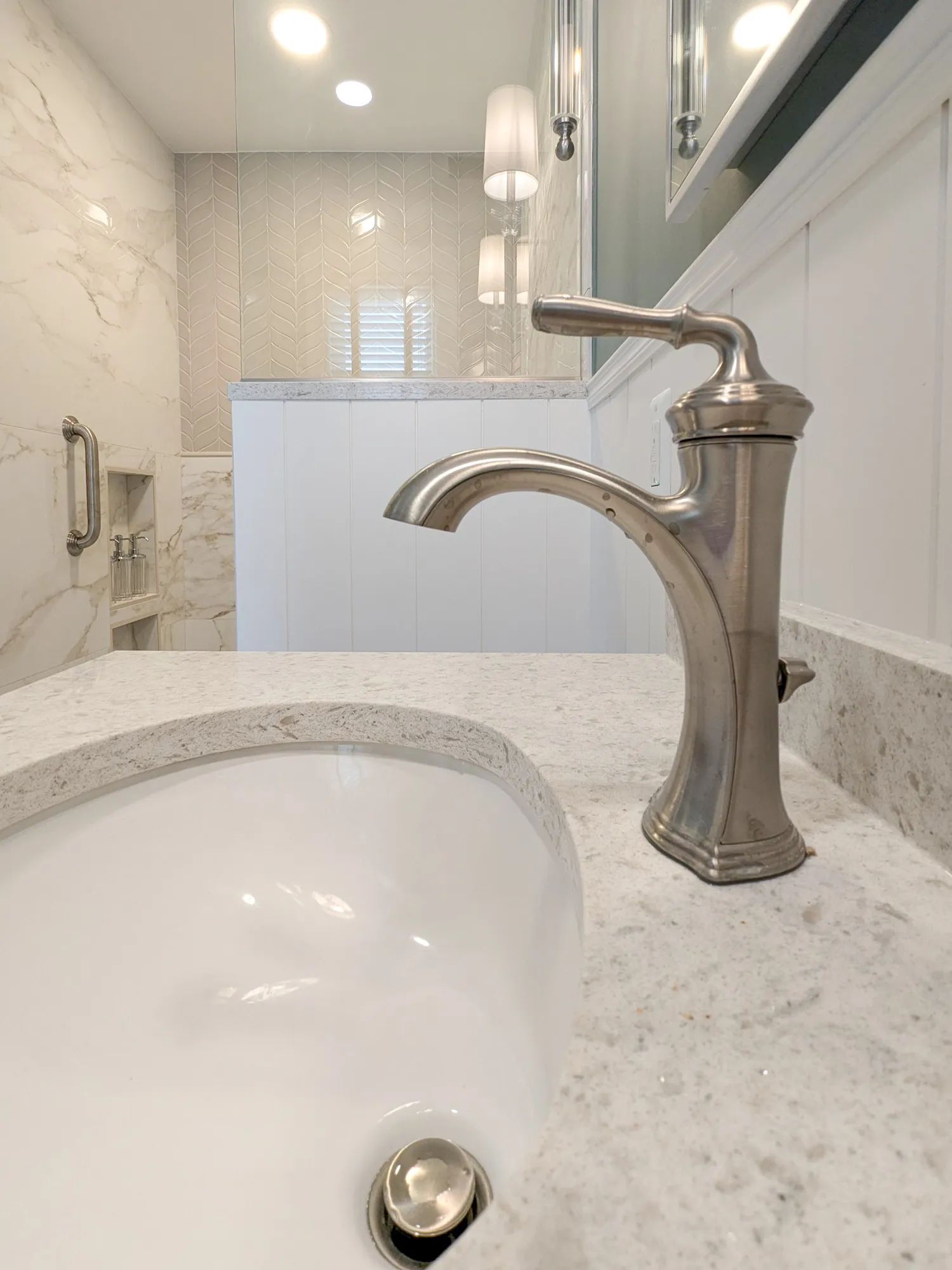 Bathroom sink with marble countertop