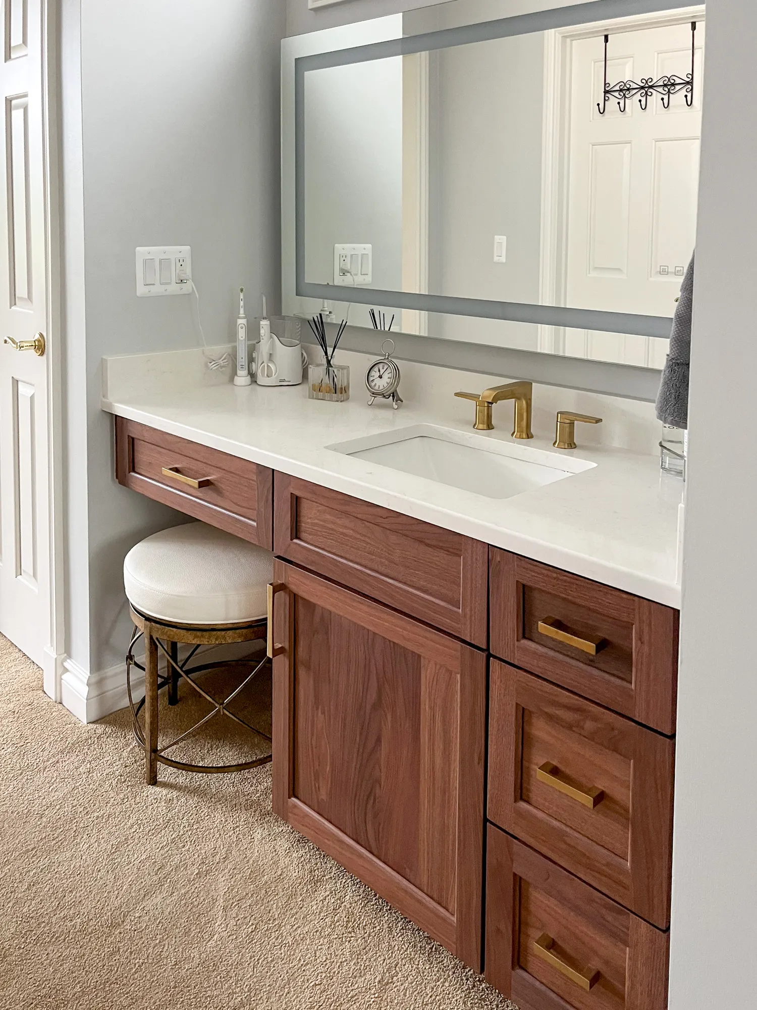 Bathroom vanity with wood cabinets