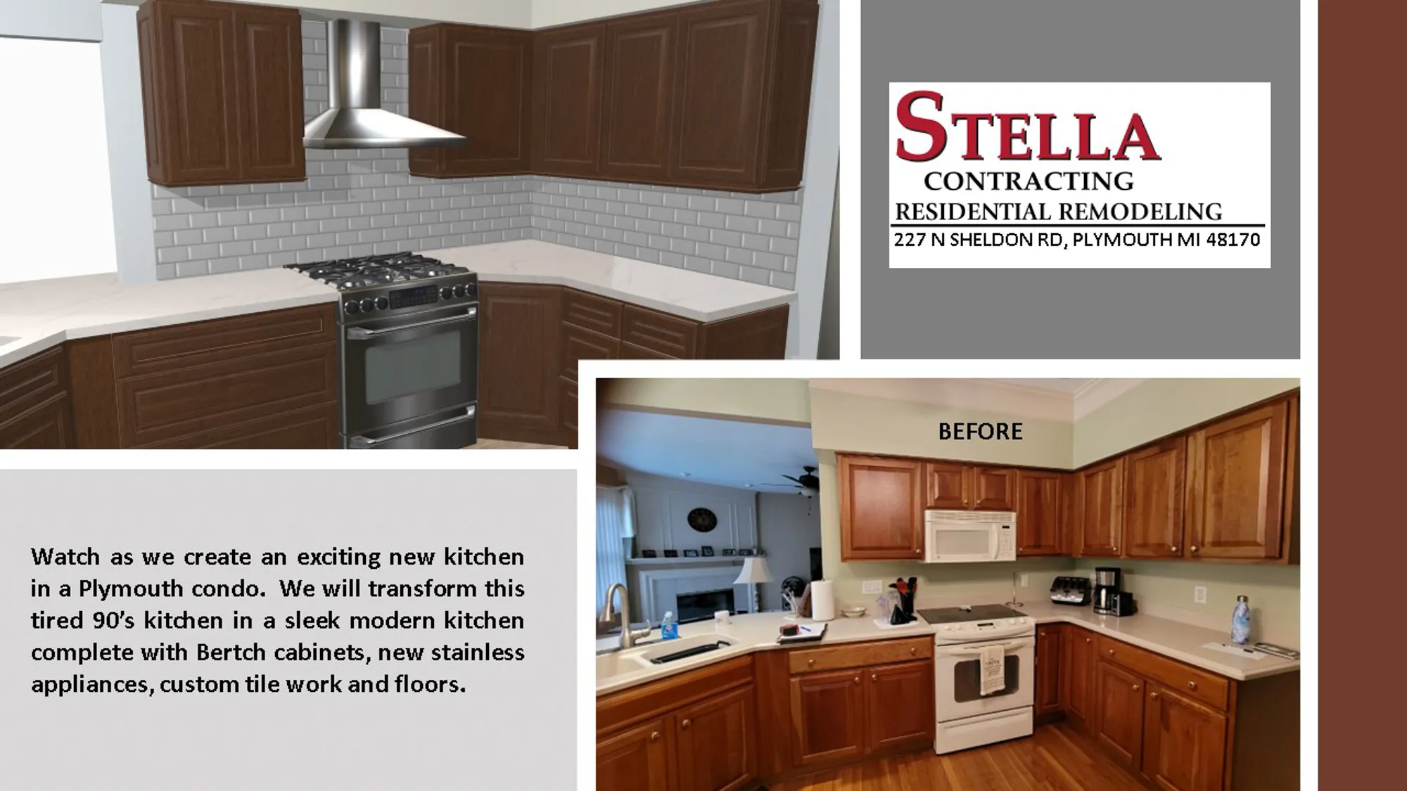 Modern kitchen with dark wood cabinets and stainless steel appliances in plymouth