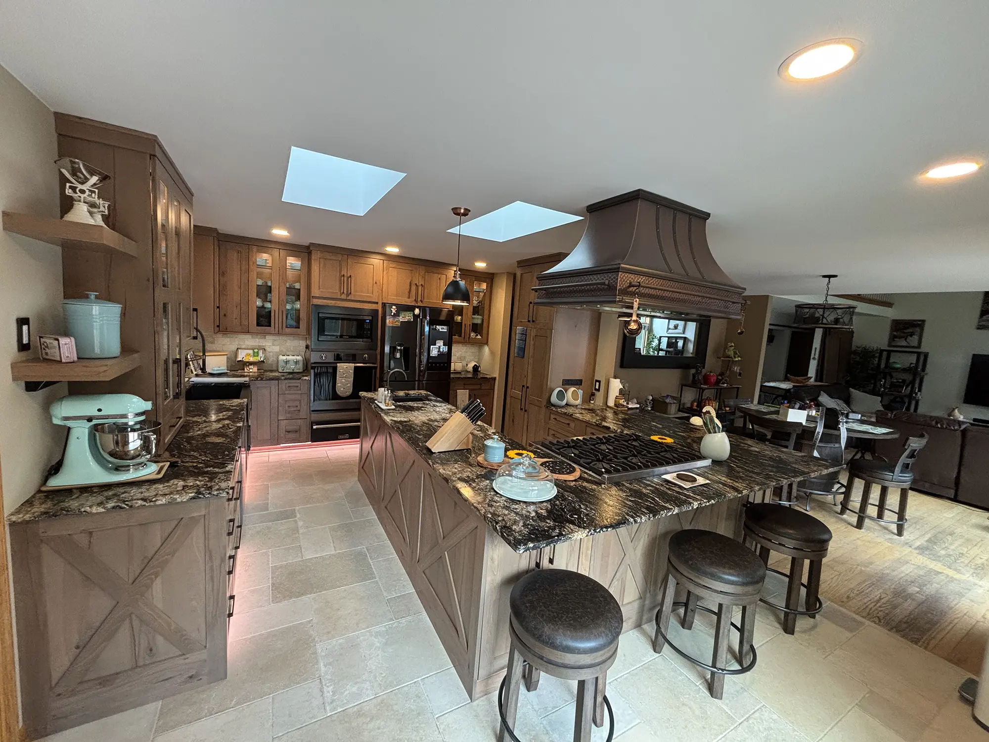 Spacious kitchen with wooden cabinets
