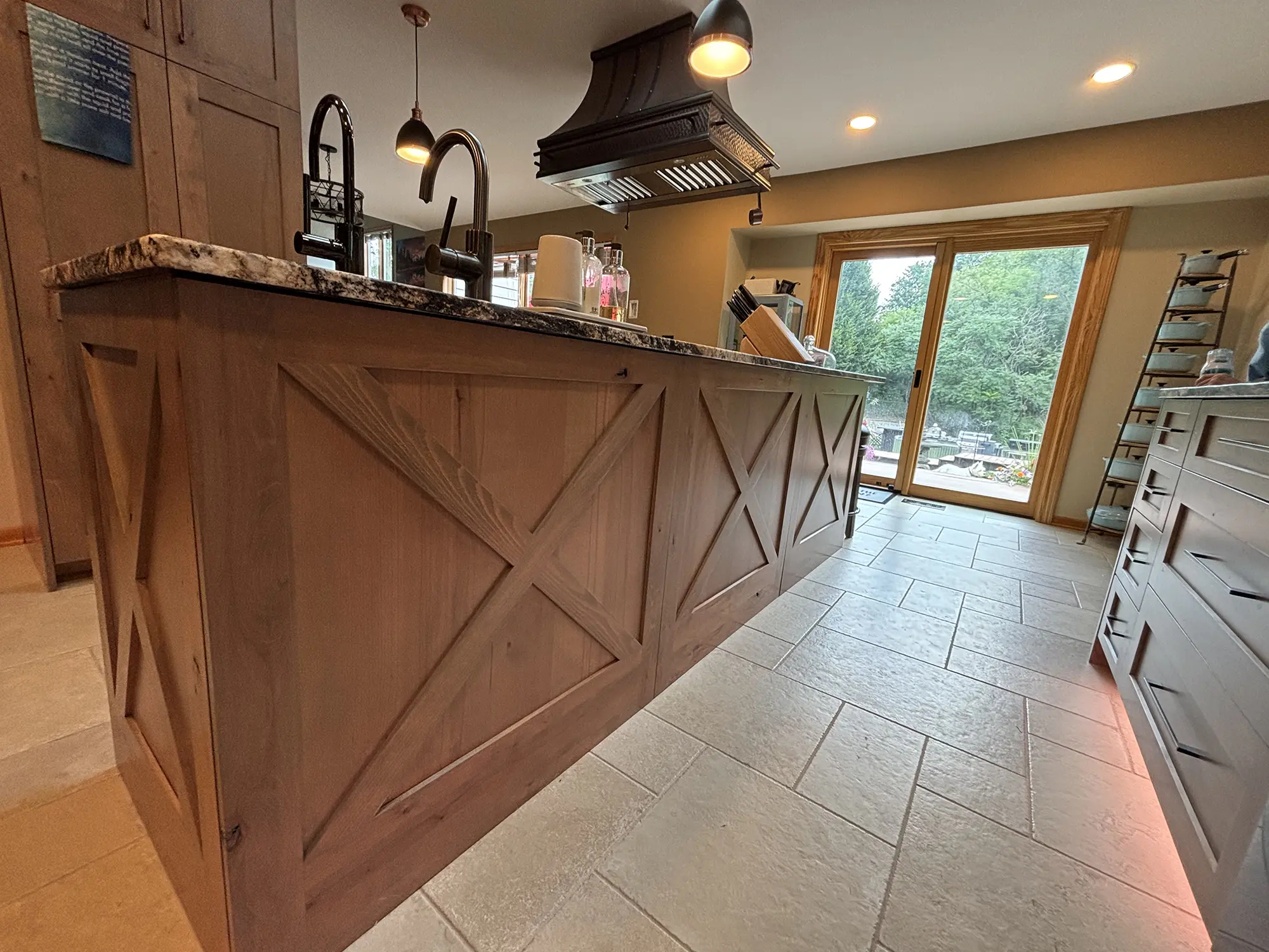 Rustic kitchen with wood island