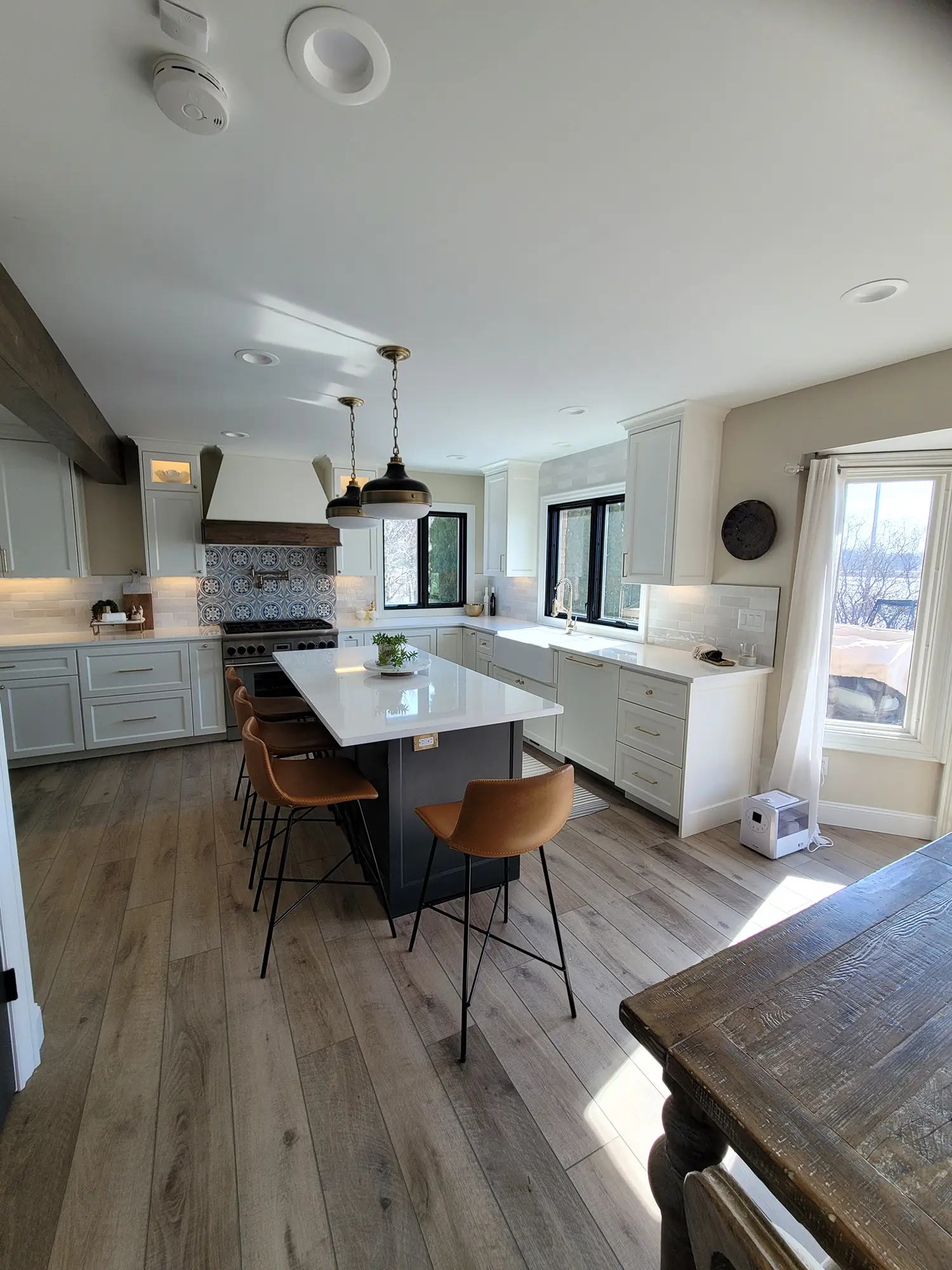 Modern kitchen with island and barstools