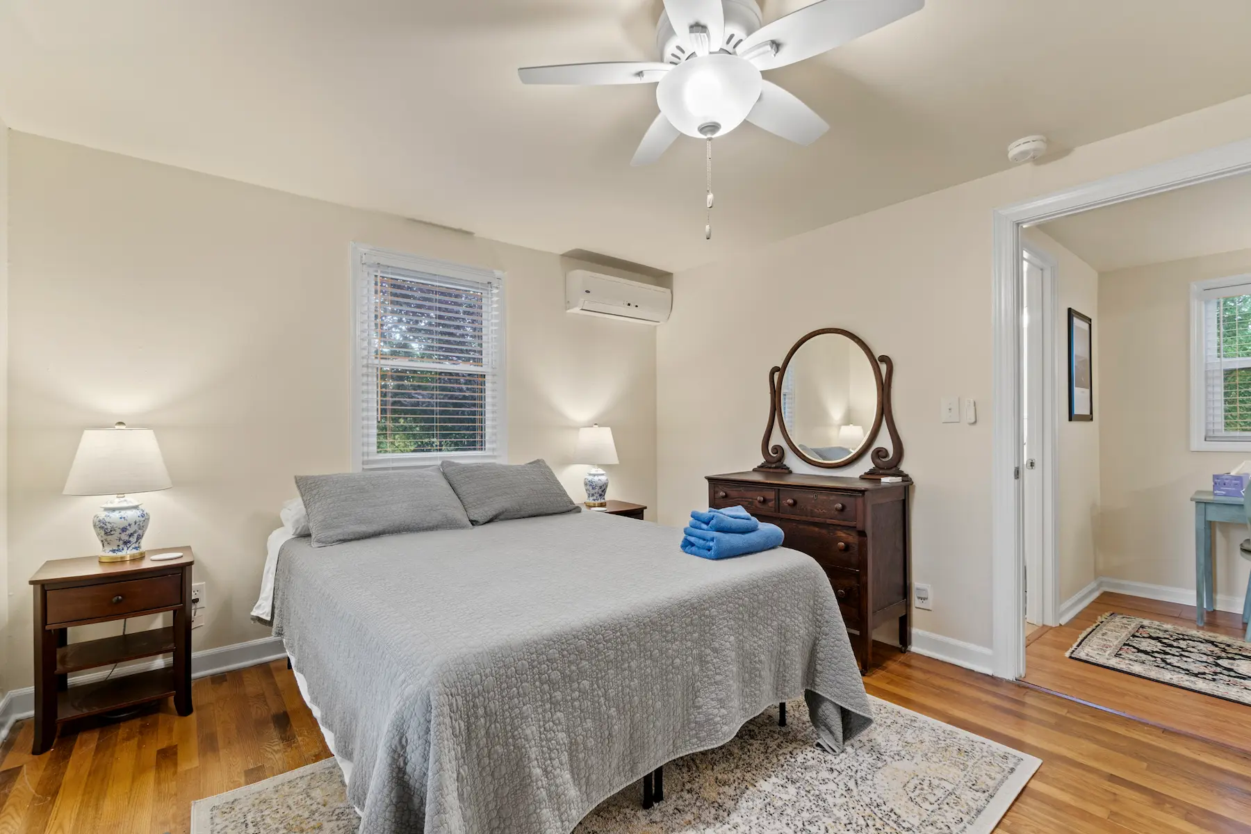 Primary bedroom at the Shade Tree Cottage
