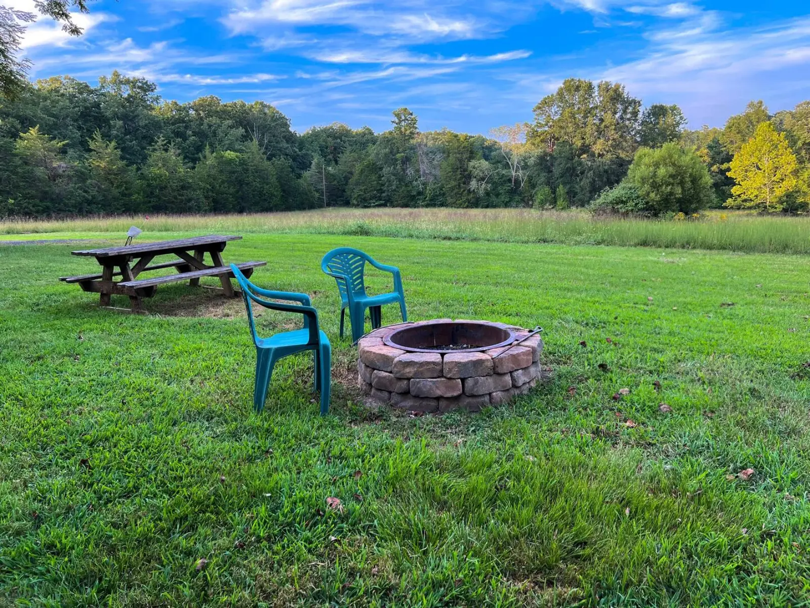 Fire pit and pasture at The Little House in Gordonsville, Virginia