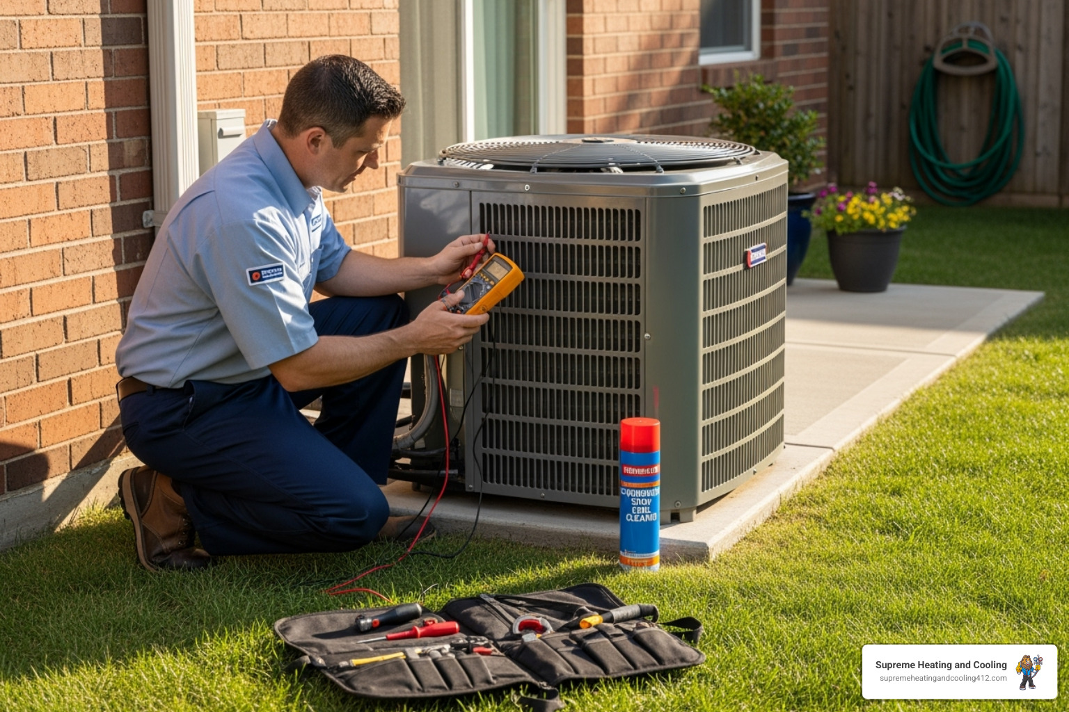 HVAC technician performing a tune-up - AC unit not cooling