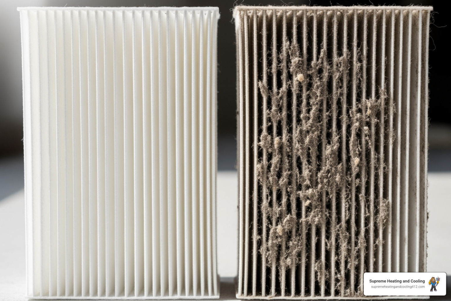 clean vs. dirty air filter side-by-side - AC unit not cooling