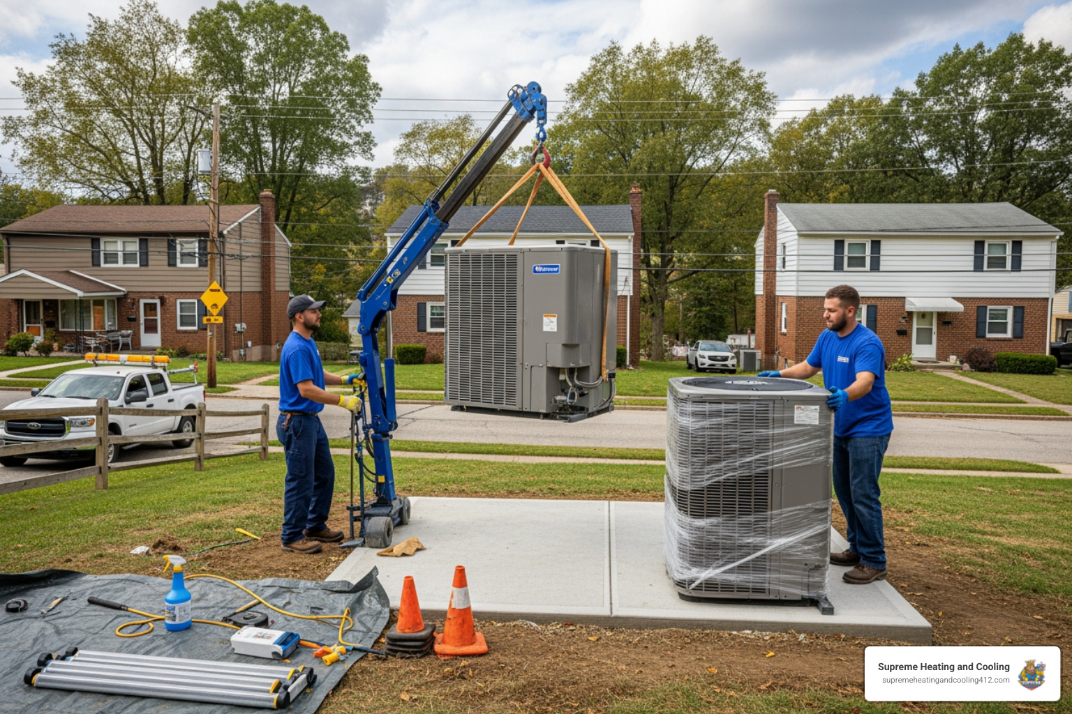 infographic showing heat pump operation in heating and cooling modes with arrows indicating heat transfer direction and labels for indoor unit outdoor unit refrigerant flow and seasonal operation differences - heat pump replacement penn hills pa