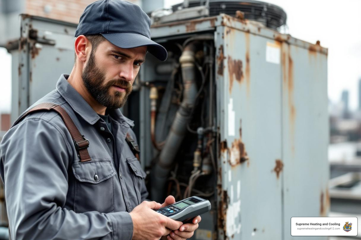 infographic showing five warning signs your commercial furnace needs replacement: system age over 15 years, frequent repair calls, rising energy costs, inconsistent heating throughout building, and strange noises or odors - commercial furnace replacement in pittsburgh, pa