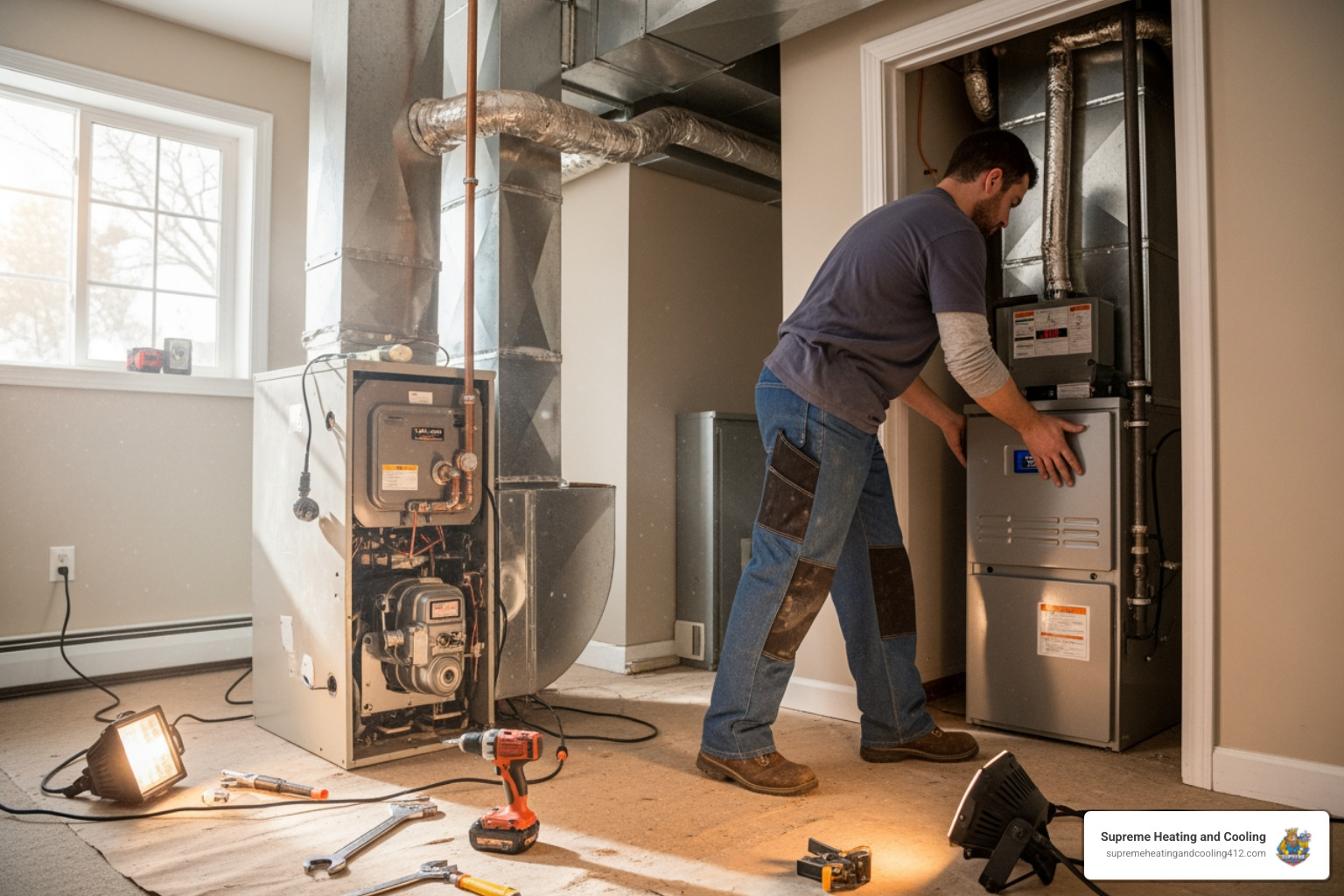 Infographic showing the 7 warning signs that indicate you need a residential furnace replacement: furnace age over 10-15 years, rising energy bills, frequent repair calls, uneven room temperatures, strange noises from the system, yellow pilot light or soot buildup, and declining indoor air quality - residential furnace replacement in penn hills, pa Infographic showing the 7 warning signs that indicate you need a residential furnace replacement: furnace age over 10-15 years, rising energy bills, frequent repair calls, uneven room temperatures, strange noises from the system, yellow pilot light or soot buildup, and declining indoor air quality - residential furnace replacement in penn hills, pa