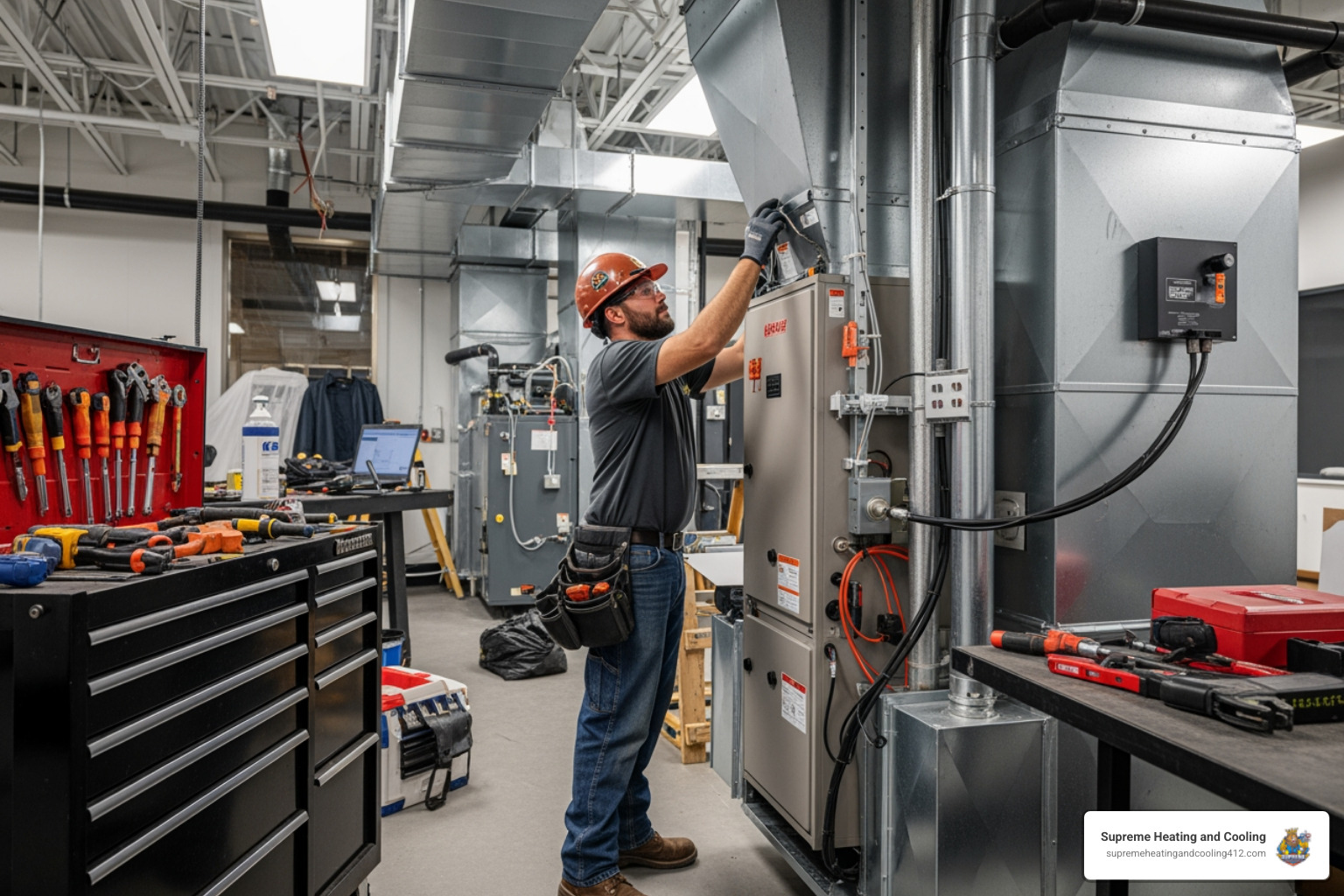 infographic showing commercial furnace installation process from initial assessment through system selection, permit acquisition, professional installation, safety testing, and ongoing maintenance schedule - commercial furnace installation in new kensington, pa