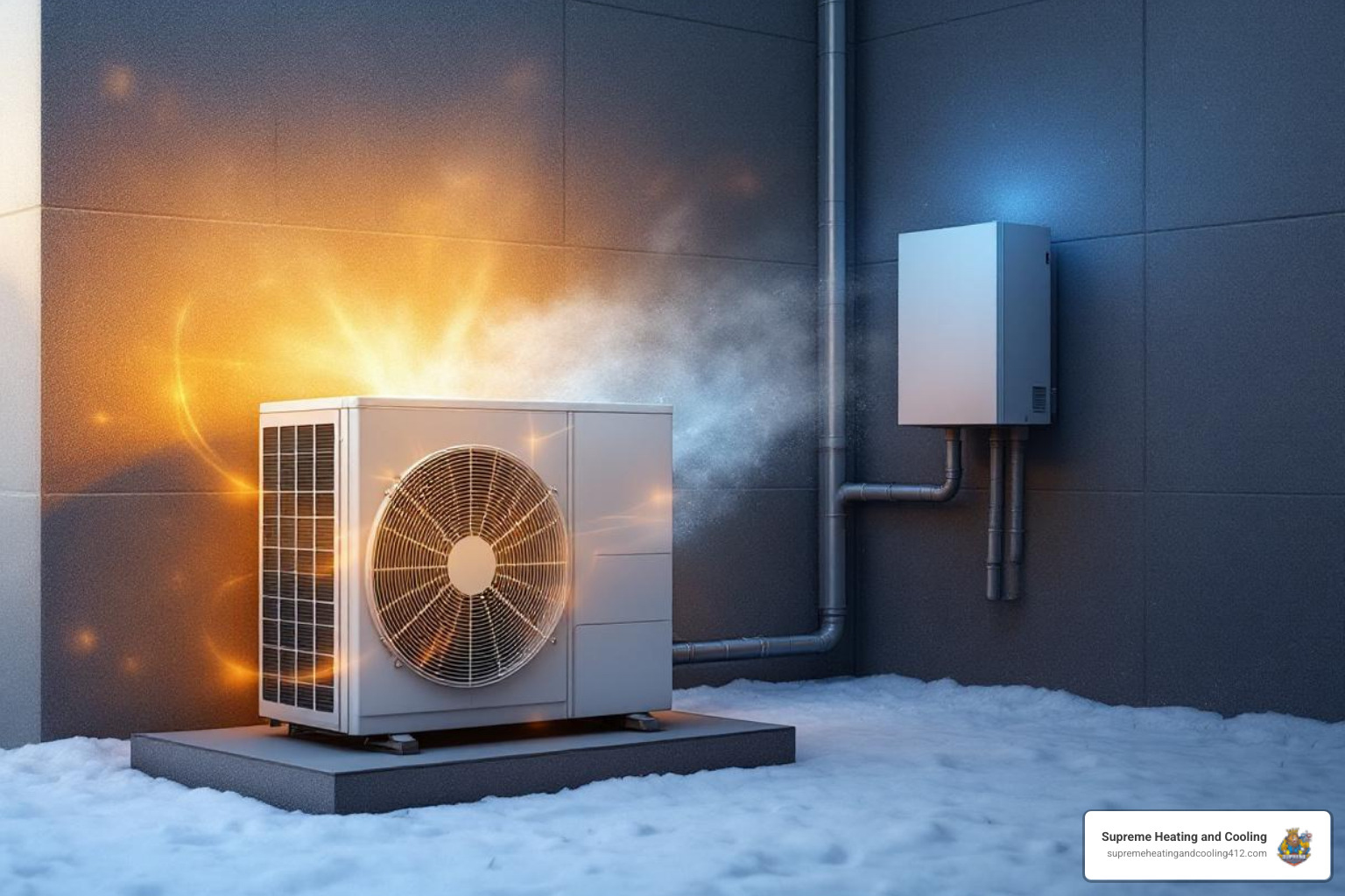 infographic showing how a commercial heat pump provides both heating and cooling throughout the year, with labeled components including outdoor unit, indoor air handler, refrigerant lines, and seasonal operation modes for Bethel Park's climate - commercial heat pump replacement in bethel park, pa