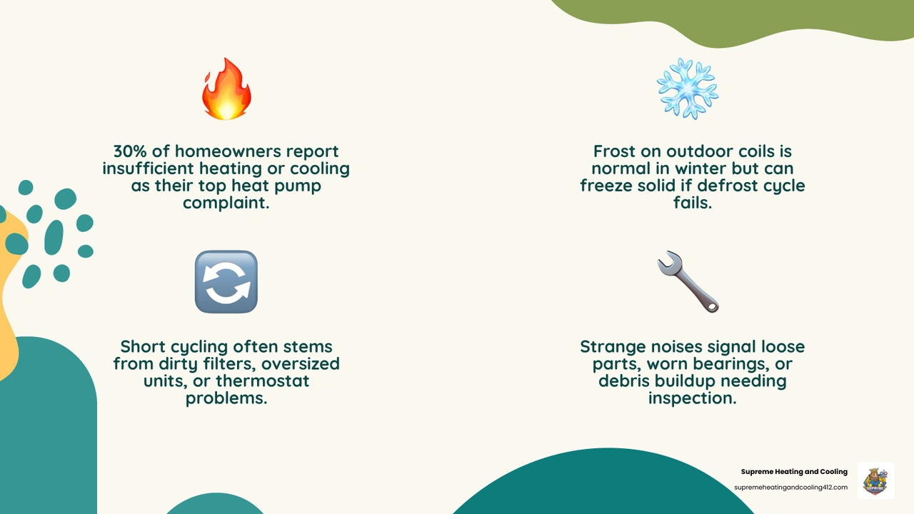 Infographic showing 7 common heat pump problems, their causes, and prevention tips for homeowners - common heat pump Infographic showing 7 common heat pump problems, their causes, and prevention tips for homeowners - common heat pump