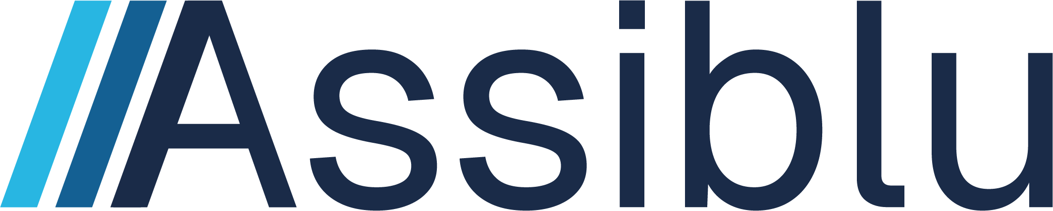Assiblu logo with stylized letter A and blue diagonal lines.
