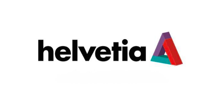 Helvetia company logo with stylized multicolored triangular symbol.