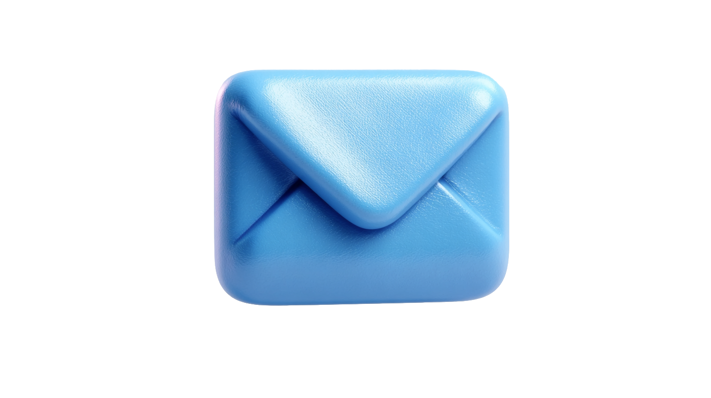 Glossy blue 3D envelope icon representing email or messaging.