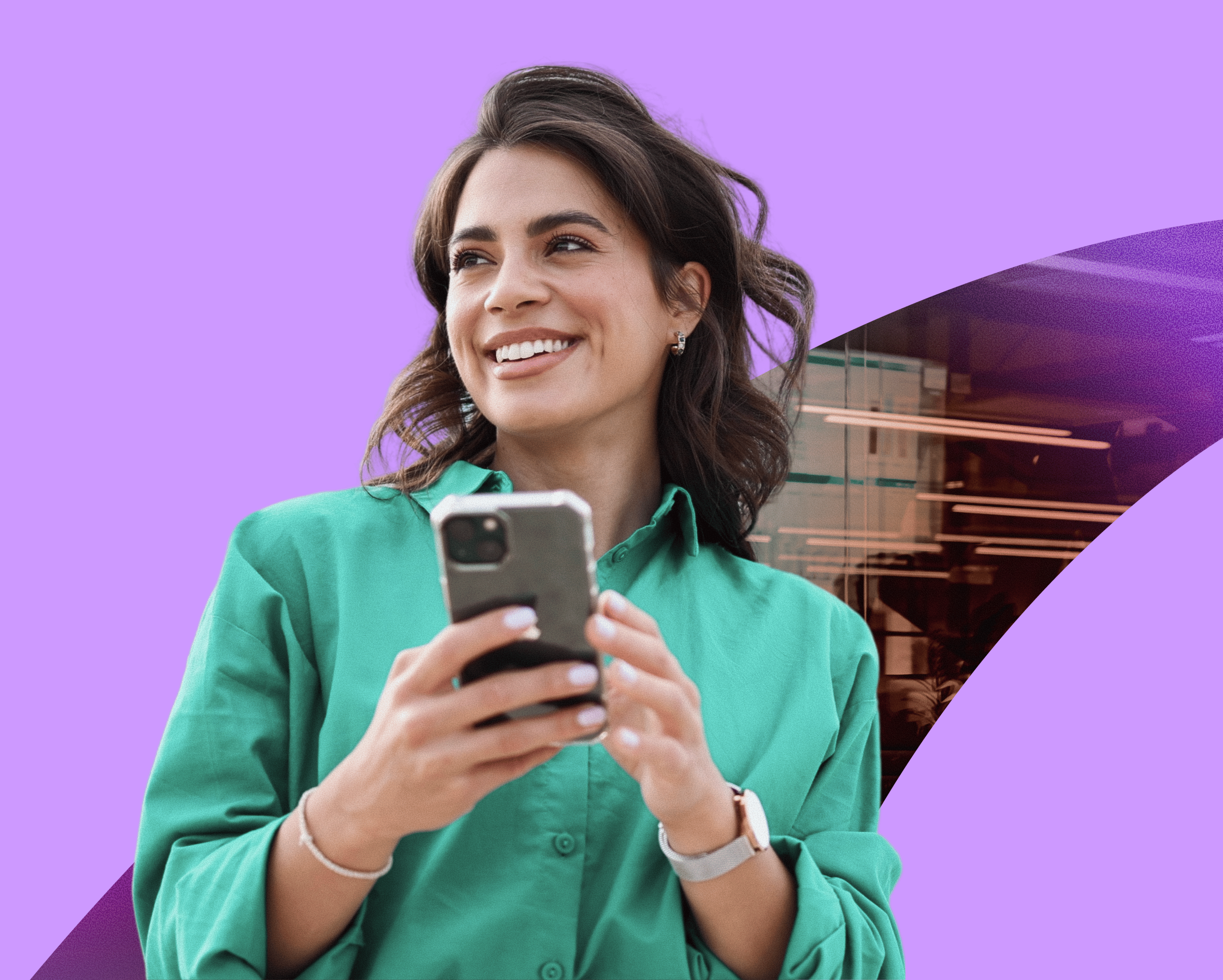 woman holding a smart phone smiling with her digital gift card from totally rewards