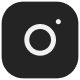 Instagram app icon with a stylized camera on a dark rounded square background.