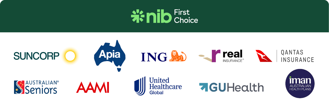 NIB, GU Health, Suncorp, Apia, ING, Australian Seniors, AAMI, Priceline Health Insurance, Real Insurance, Qantas Insurance