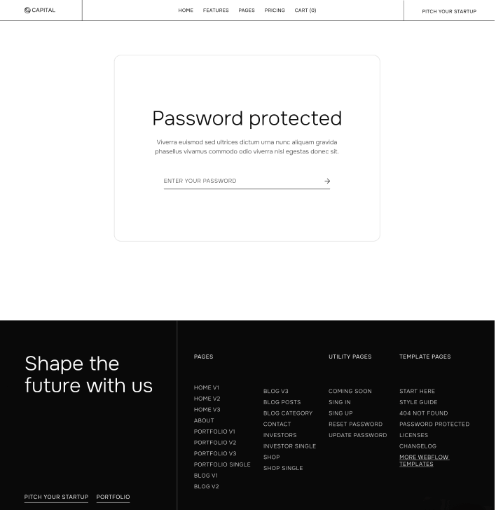 Capital - Password Protected Utility Page - Venture Capital Webflow Template | Brix Templates