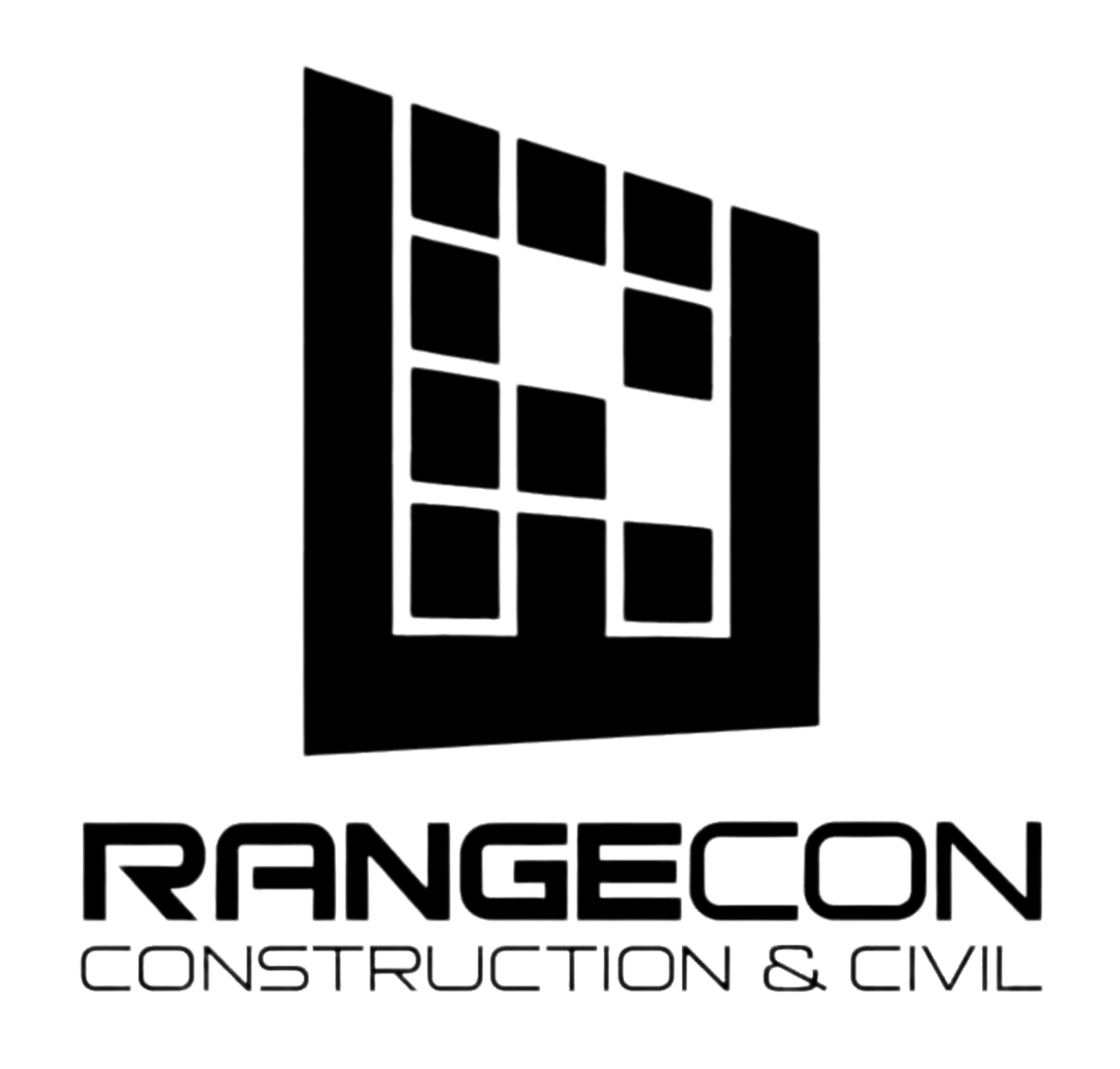Rangecon logo with stylized letter R made of square blocks and text Construction & Civil below.