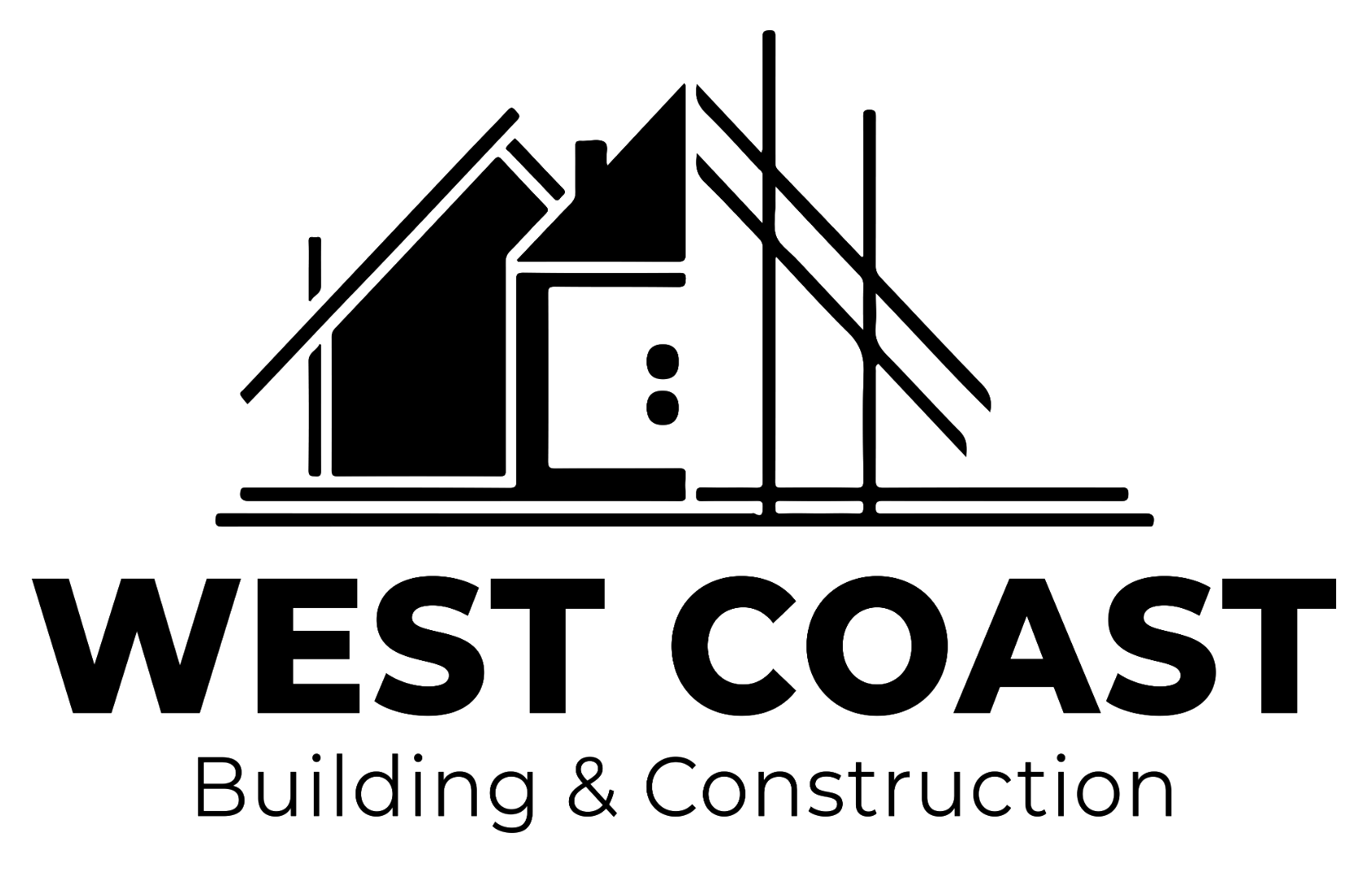 Black West Coast Building & Construction logo with geometric house and roof design.