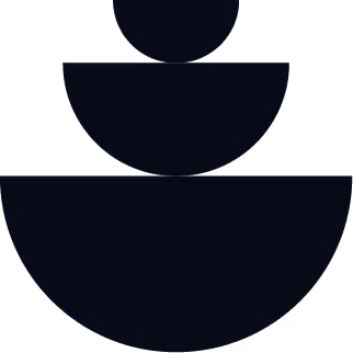 Abstract black geometric shapes stacked vertically including a semicircle, quarter circle, and circle on a transparent background.