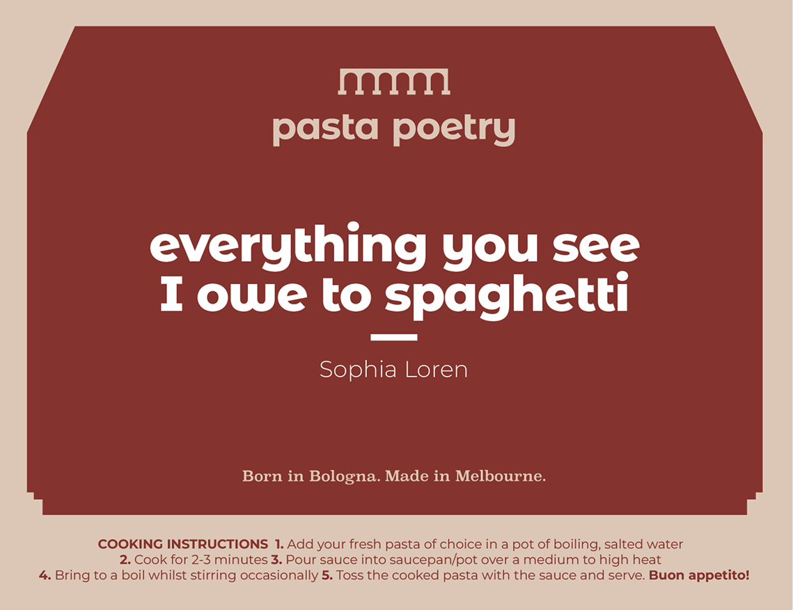 Quote reading 'everything you see I owe to spaghetti' in white text on a red background with a cream border.
