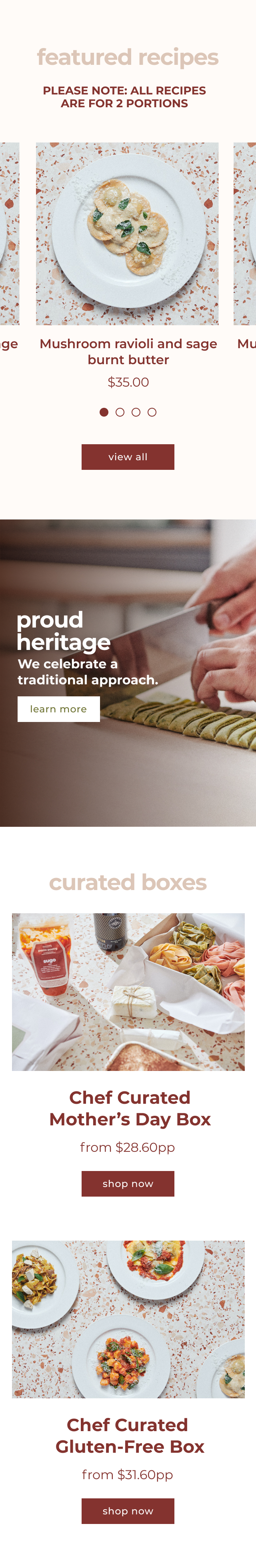 Screenshot of Pasta Poetry website on mobile.