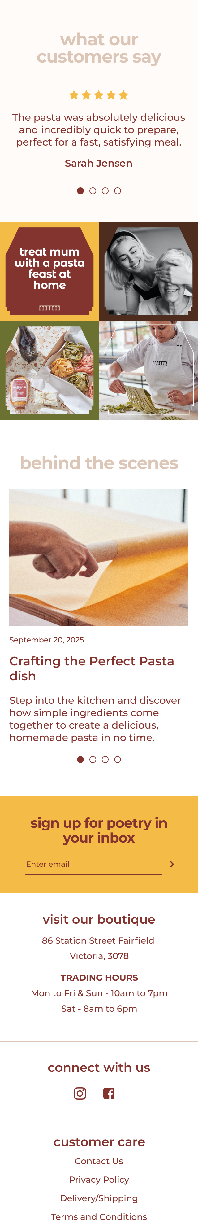 Screenshot of Pasta Poetry website on mobile.