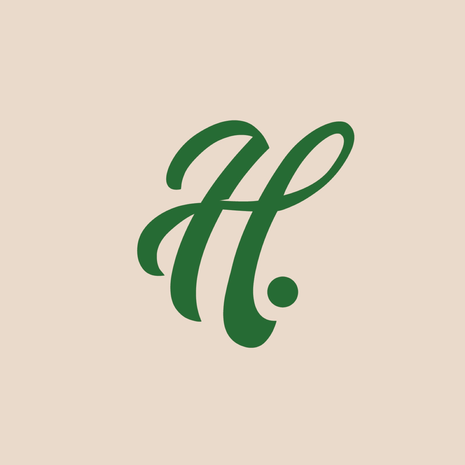 Green scripted H on a cream background.