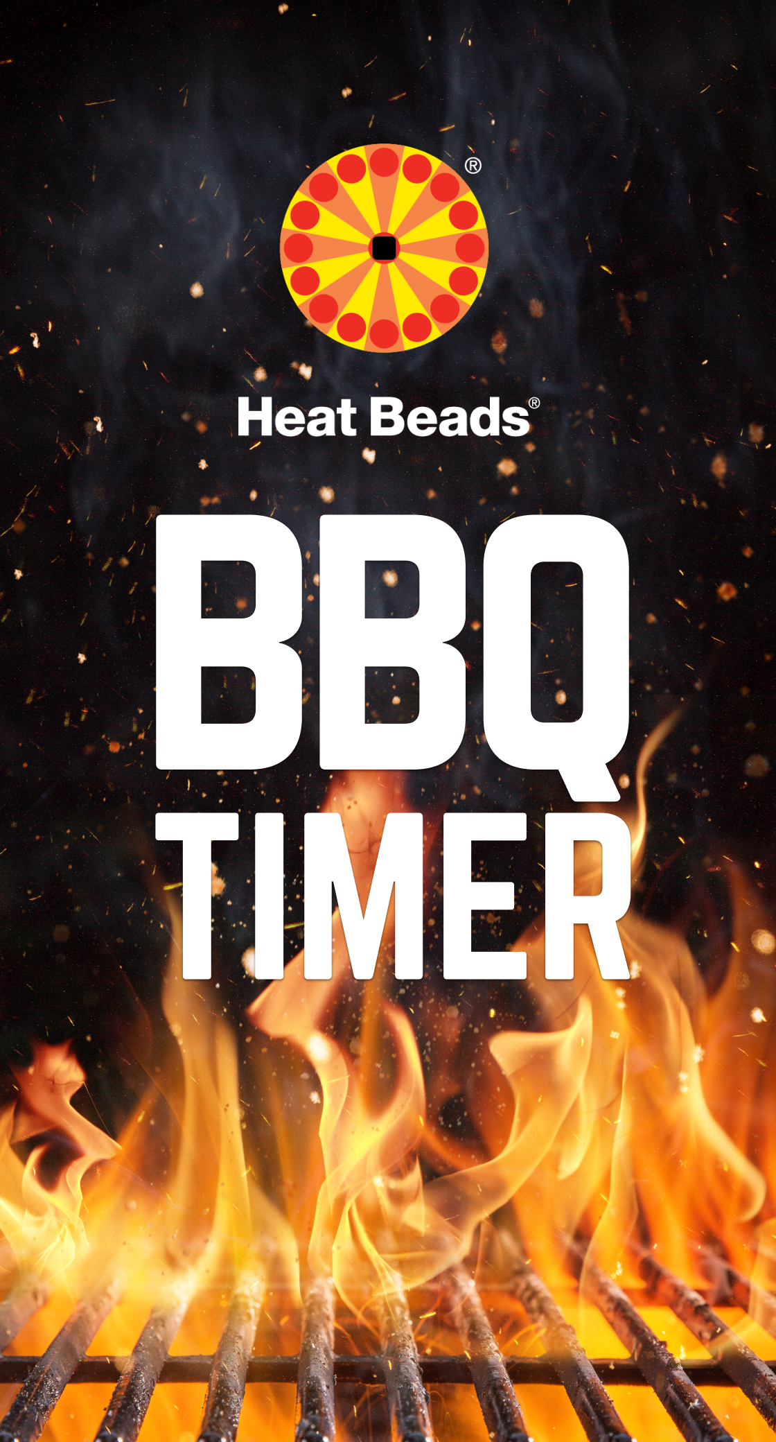 Screenshot of the Heat Beads Timer App, showing the starting screen which reads "BB Crew Cook Timer".